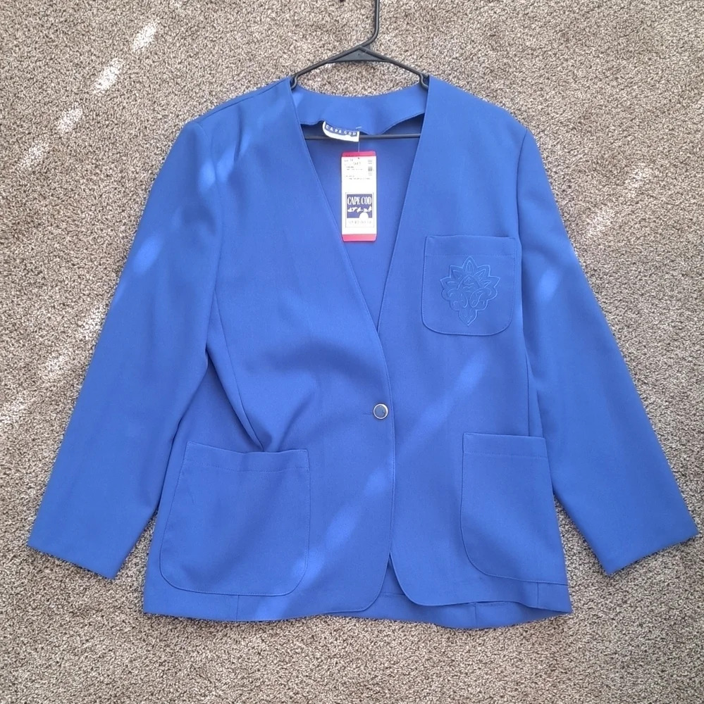NEW Vintage 80s Cape Cod Sportswear Size 14‎ Blue Women's Blazer Suit Jacket 14